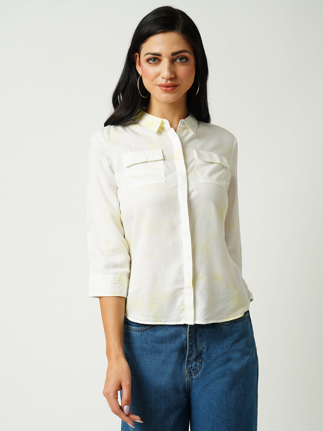 Women Lime Tie-Dye Slim Shirt