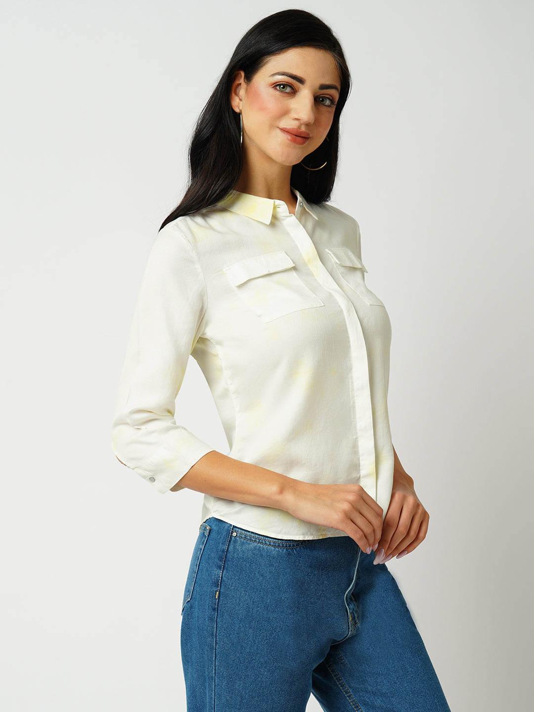 Women Lime Tie-Dye Slim Shirt
