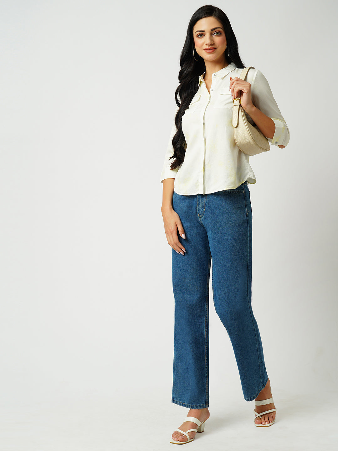 Women Lime Tie-Dye Slim Shirt