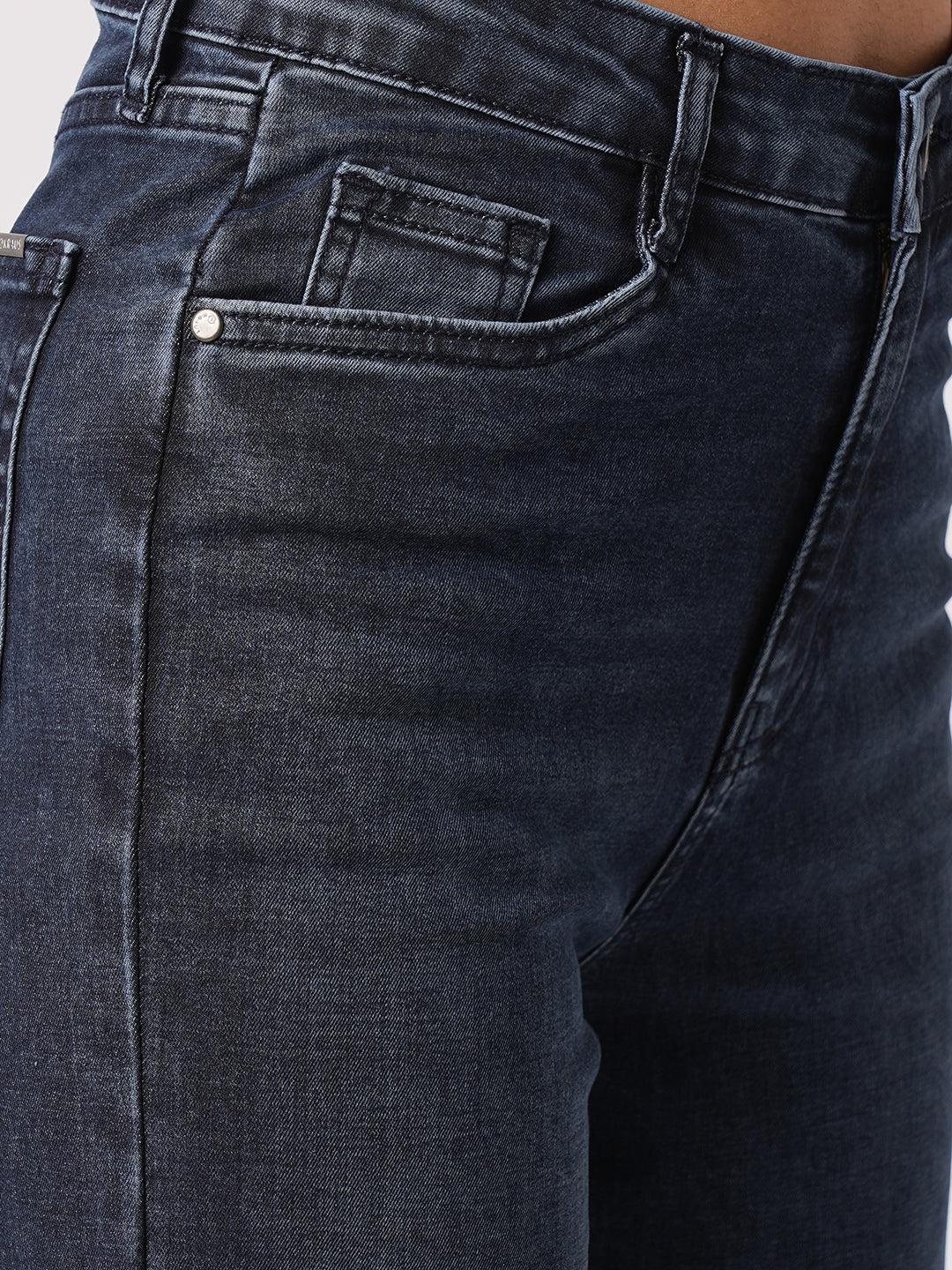 Women Dark Blue High-Rise Loose Straight Fit Jeans