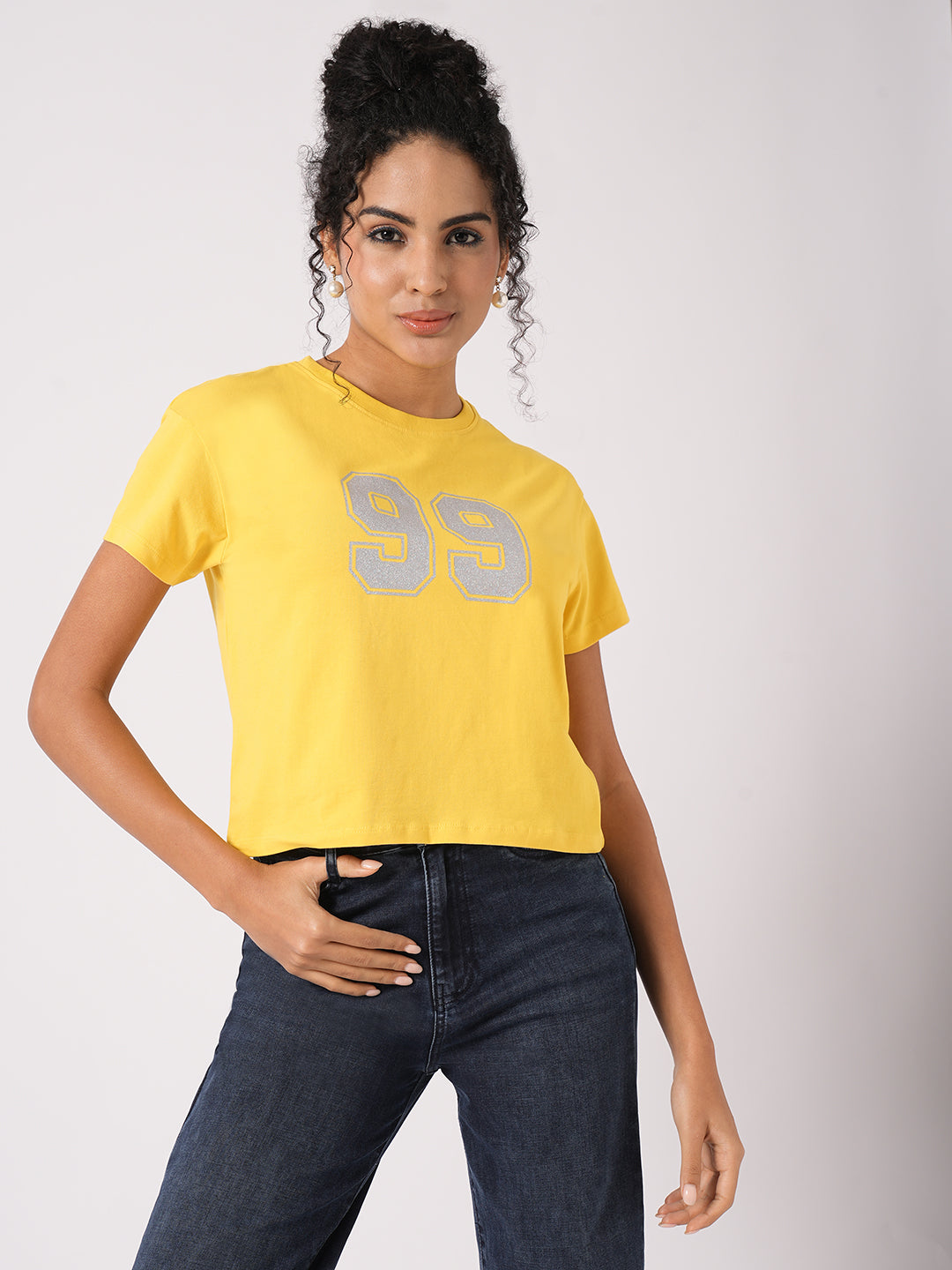 Women Slim Fit  Golden Sunset Crop  Graphic Tees