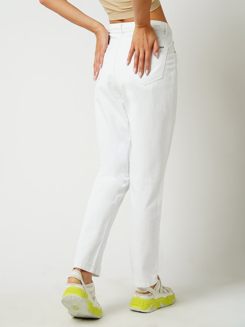 Women White High Rise Straight Fit Jeans