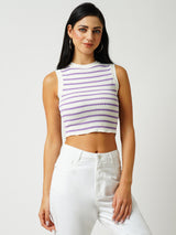 Women White & Lilac Striped Sleevless Topwear