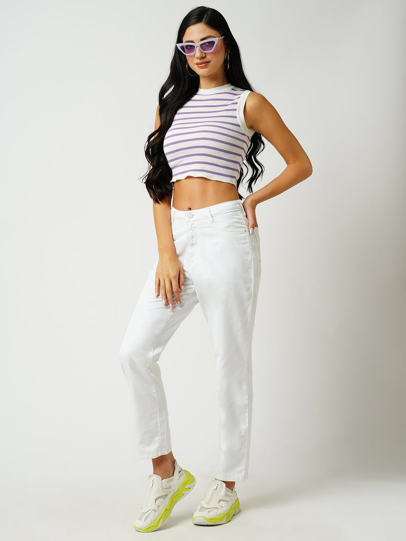 Women White High Rise Straight Fit Jeans