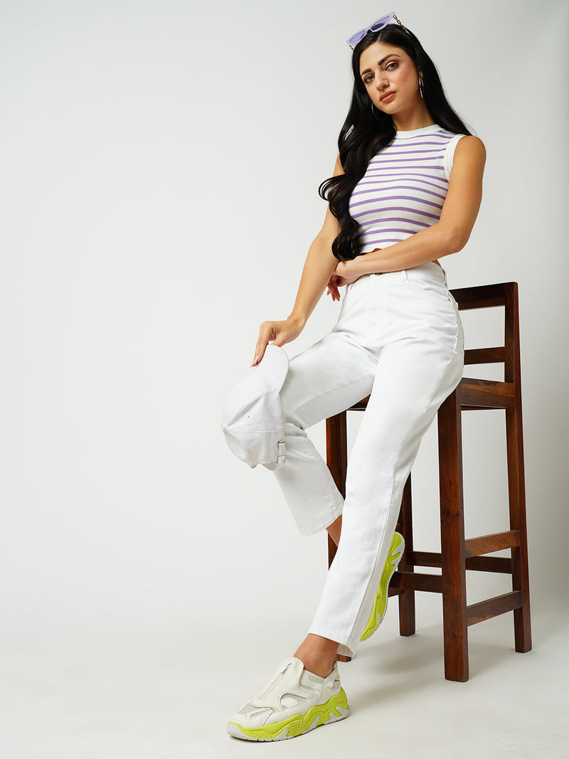 Women White High Rise Straight Fit Jeans