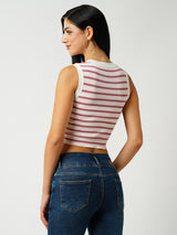 Women White & Berry Striped Sleevless Topwear