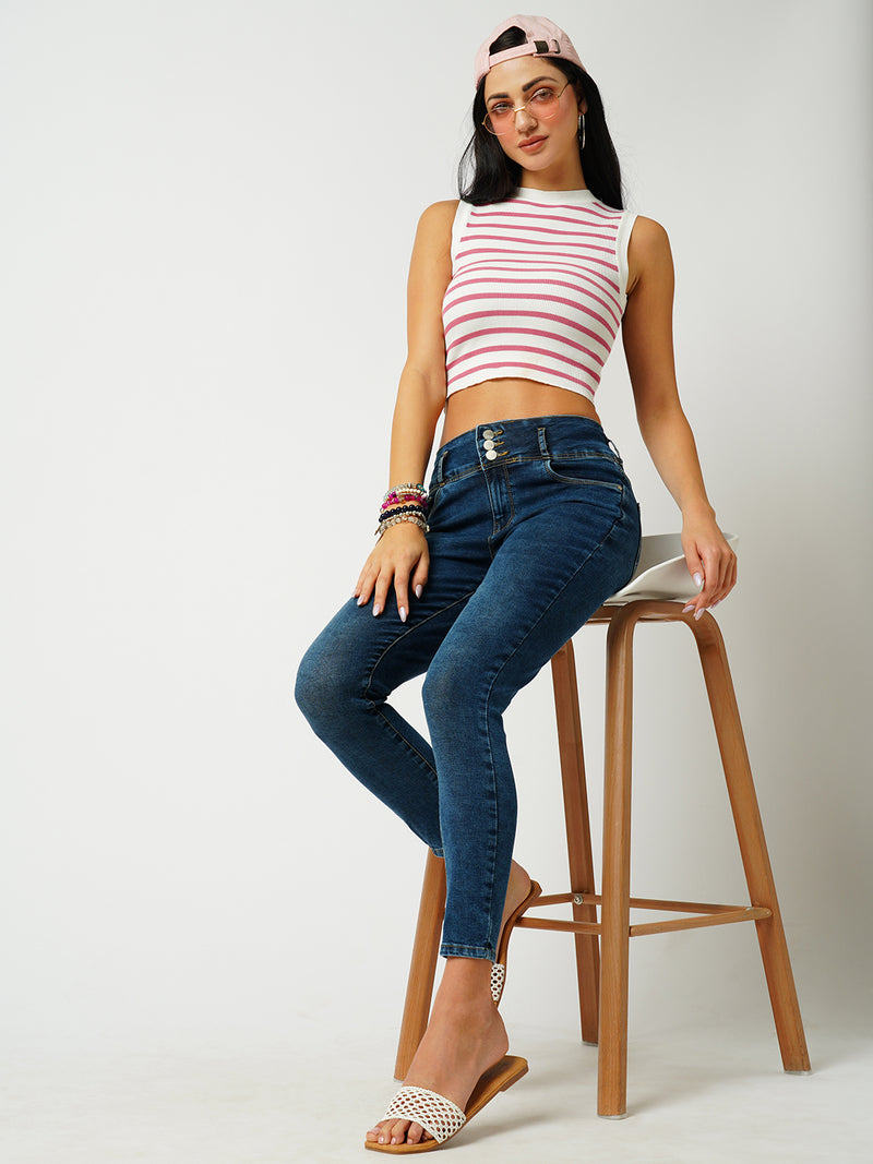 Women Blue Super High Rise Super Skinny Jeans