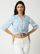 Women Light Blue Solid Three-Quarter Sleeves Shirts