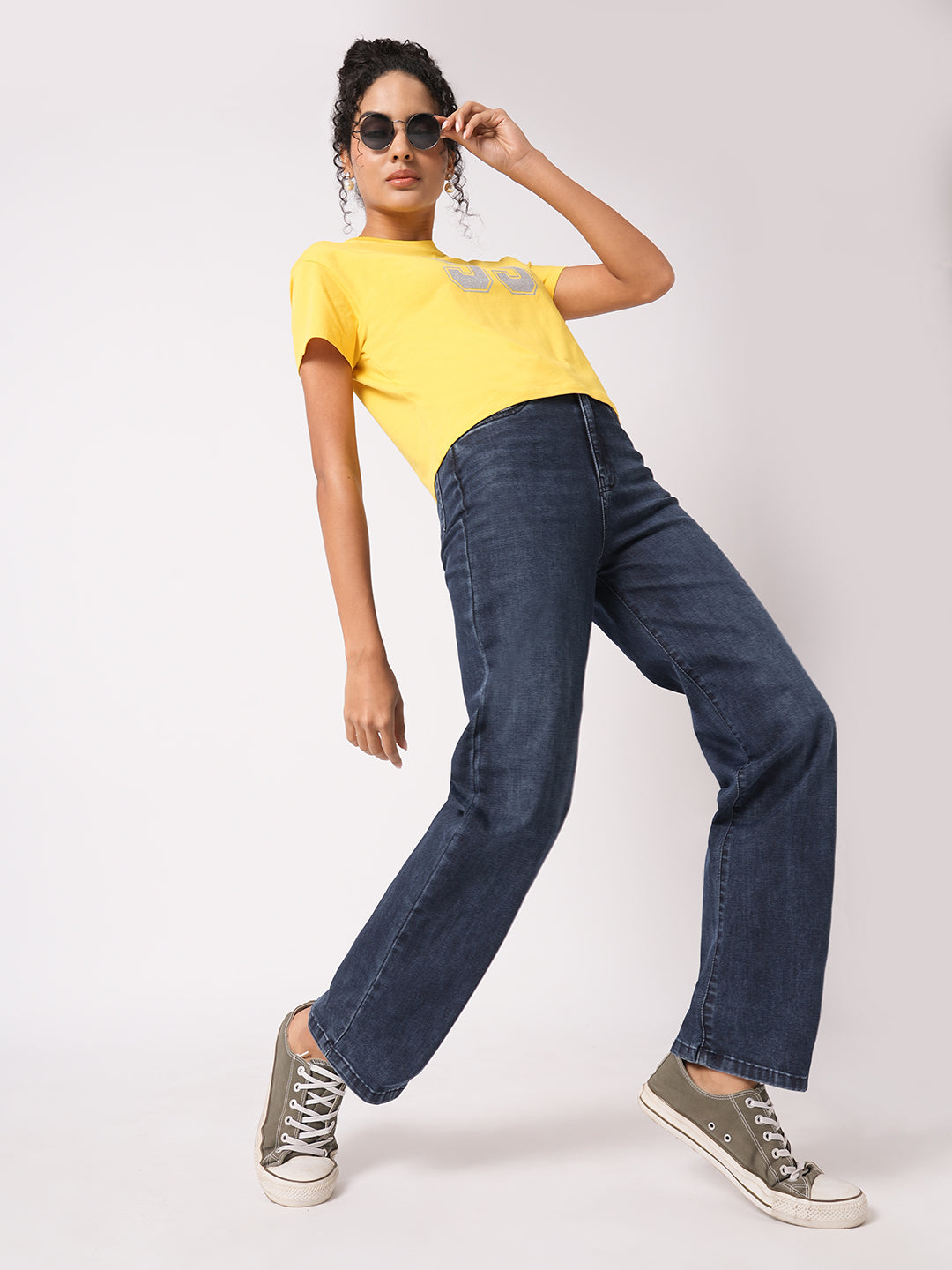 Women Dark Blue High-Rise Loose Straight Jeans