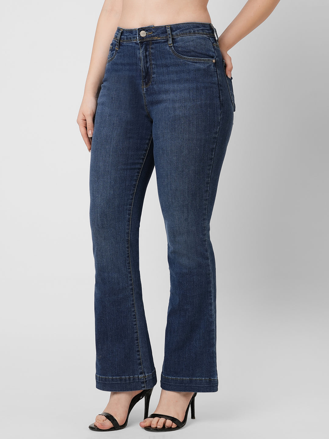 Women Blue High-Rise Mini Flare Jeans