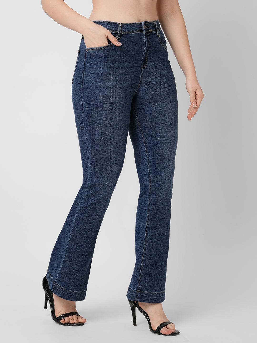 Women Blue High-Rise Mini Flare Jeans