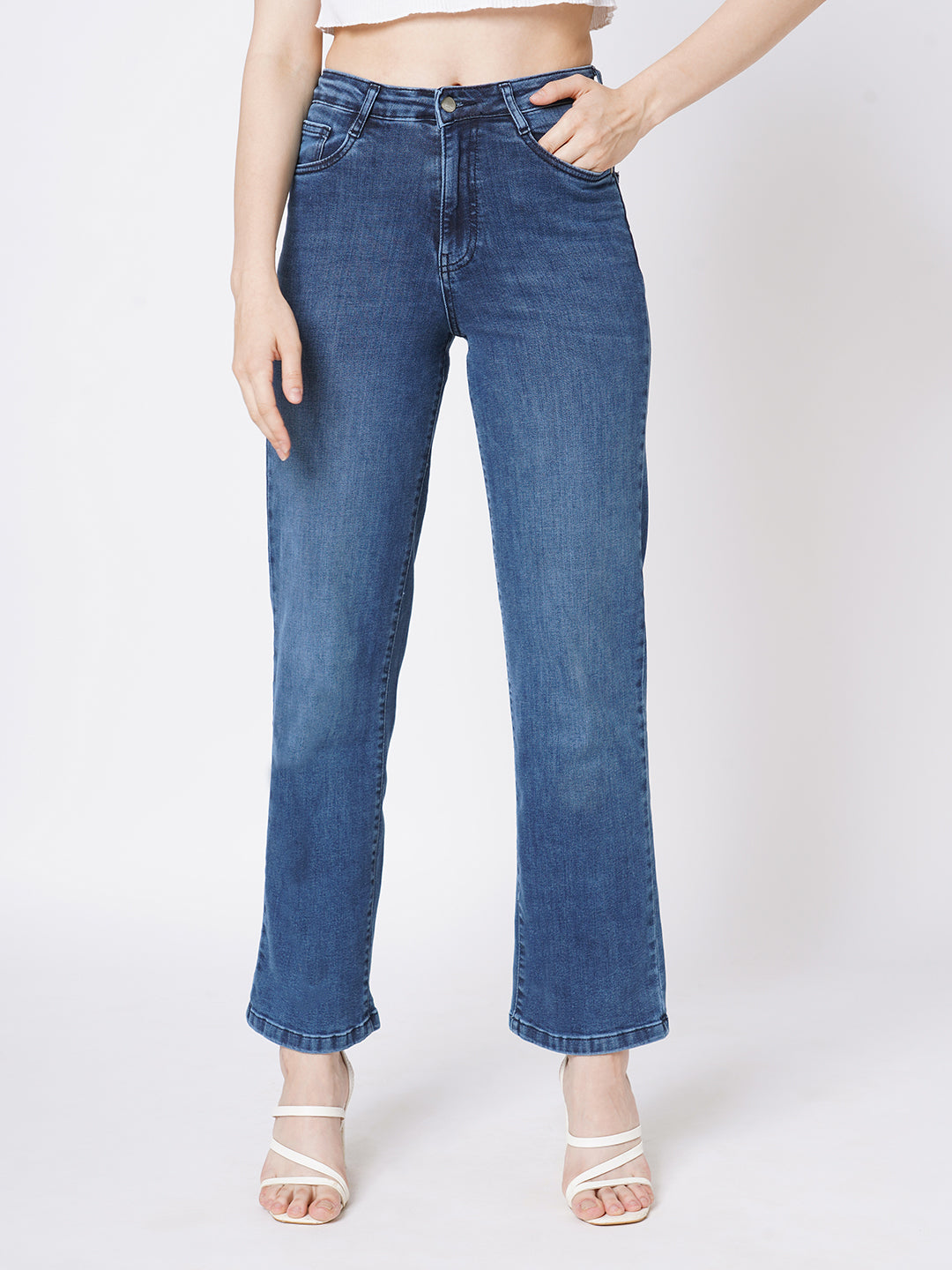 Women Blue High-Rise Wide Leg Jeans