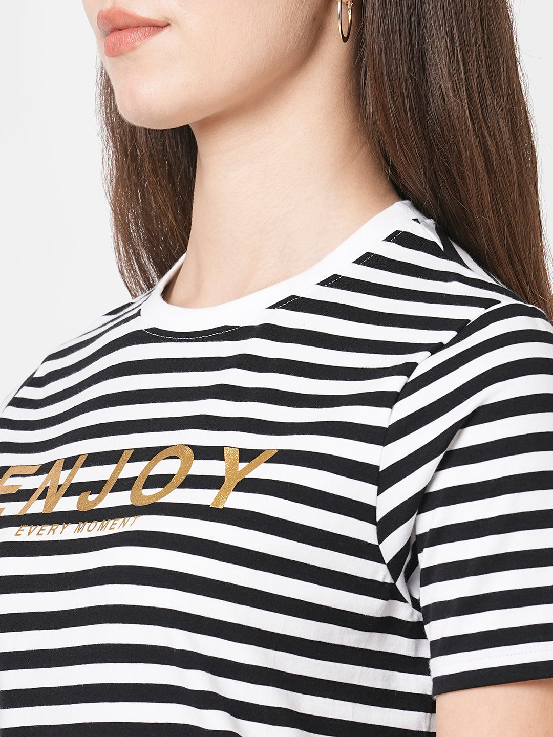 Women Striped Printed Boxy T-Shirt