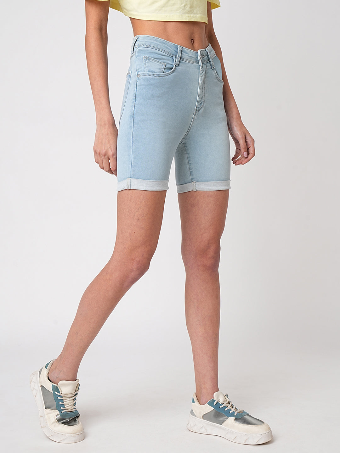 Women Light Blue High-Rise Capri