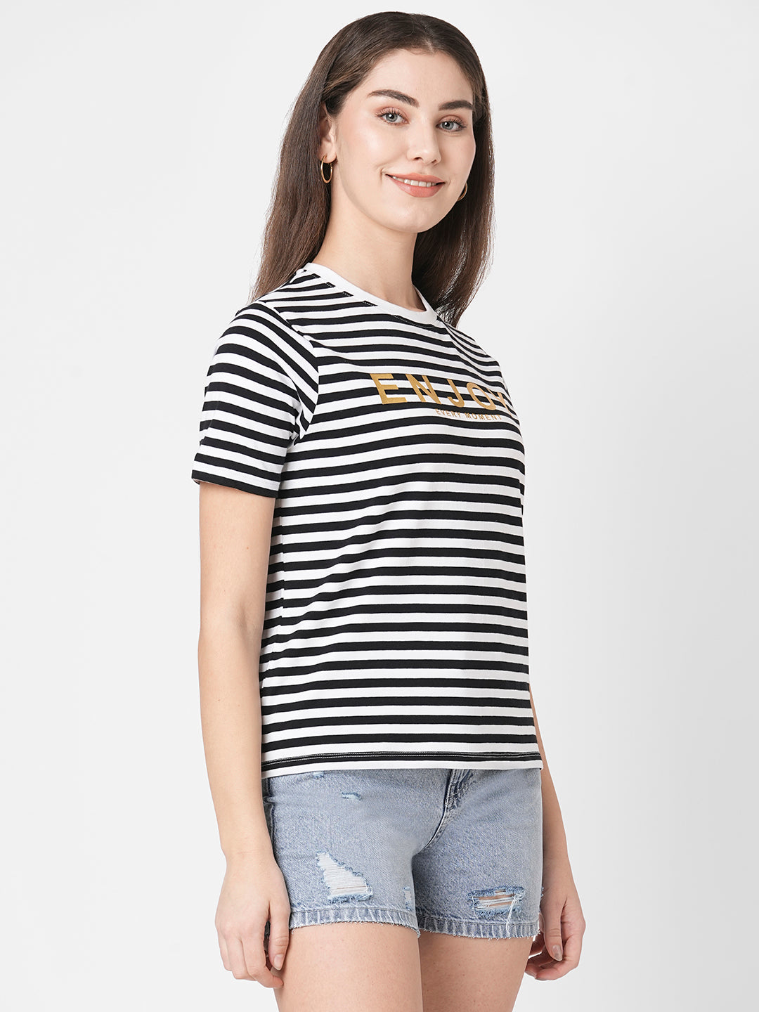 Women Striped Printed Boxy T-Shirt