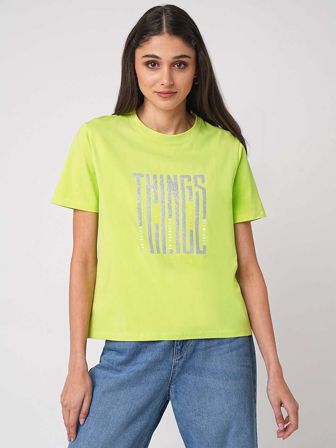 Women Lime Graphic Tees