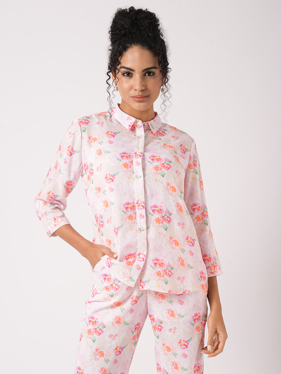 Women Soft Pink Printed Shirt
