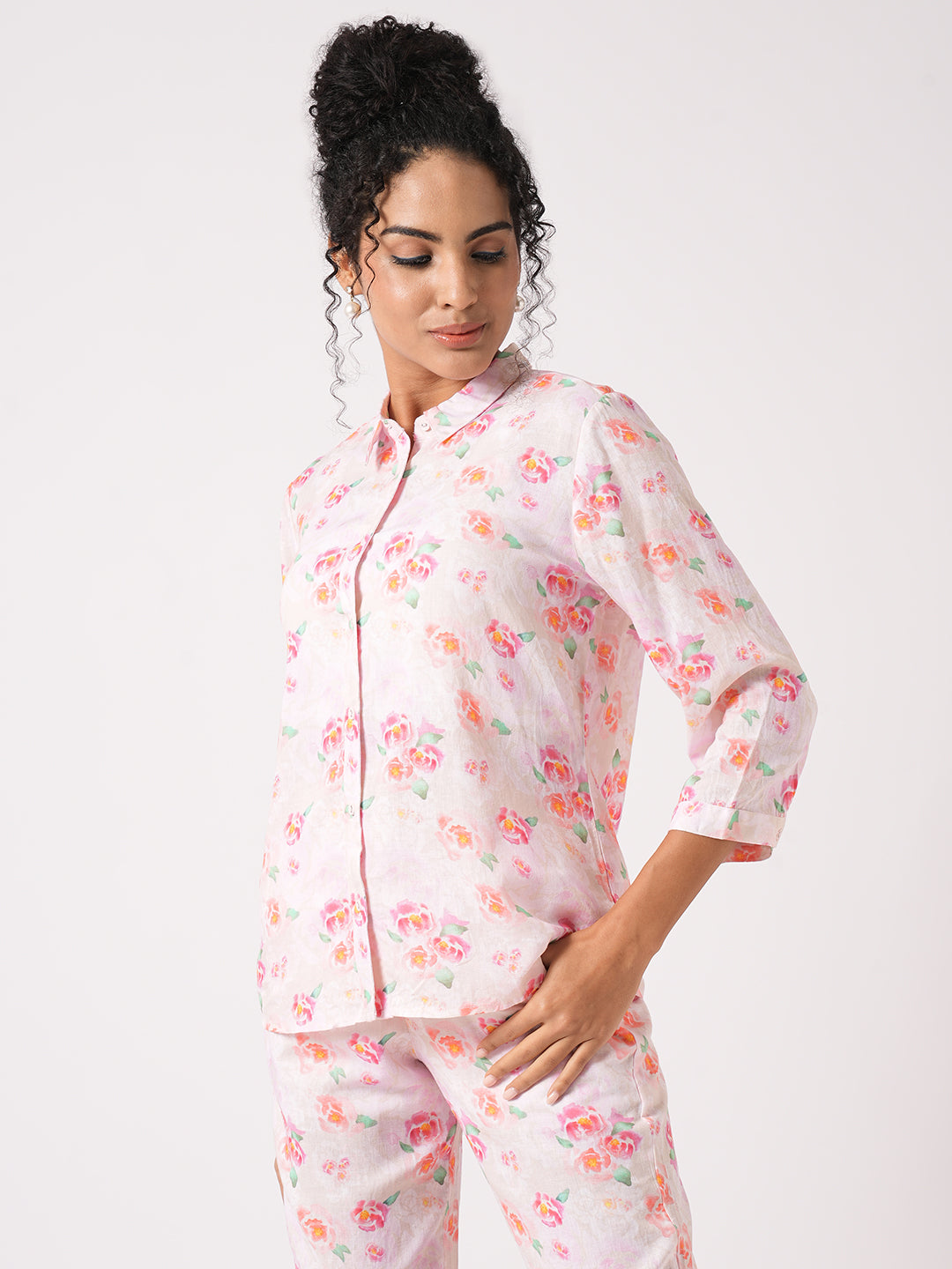 Women Soft Pink Printed Shirt