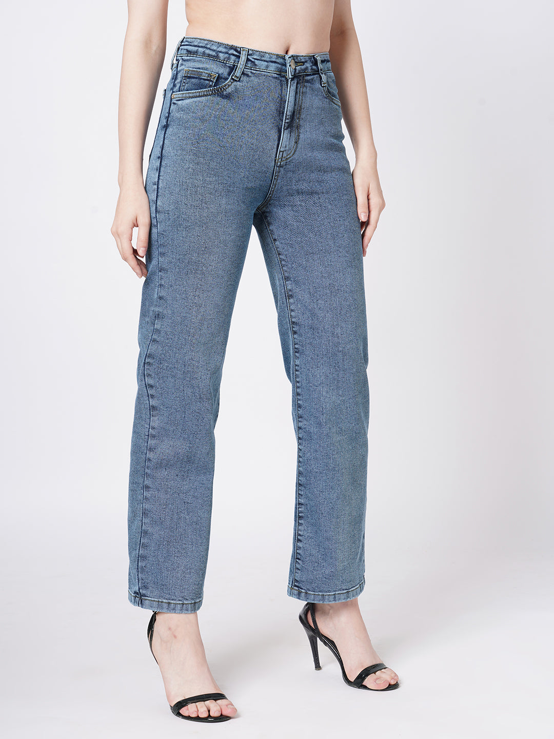 Women Blue High-Rise Loose Straight Fit Jeans