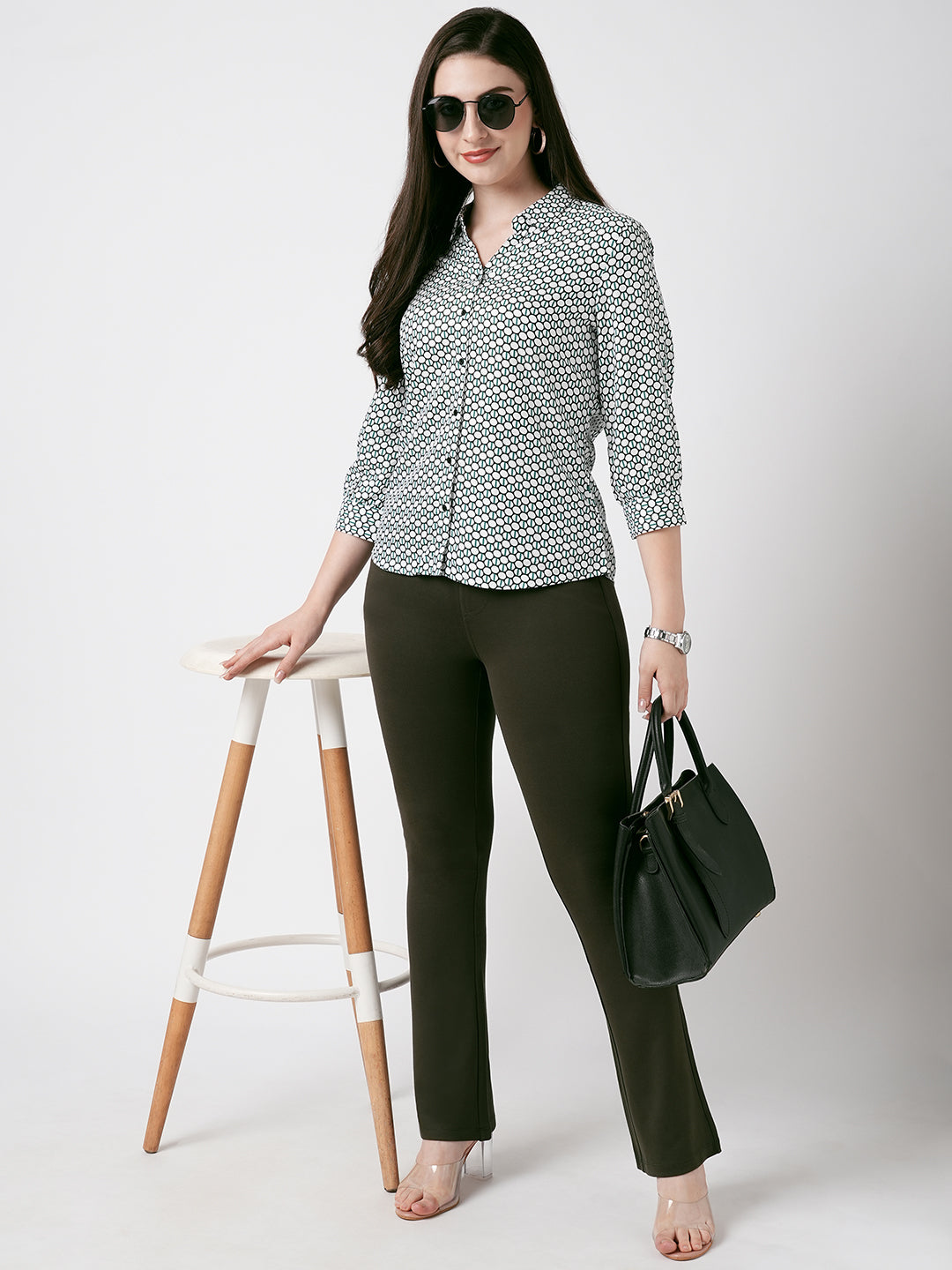 Women Olive High-Rise Mini Flare Treggings