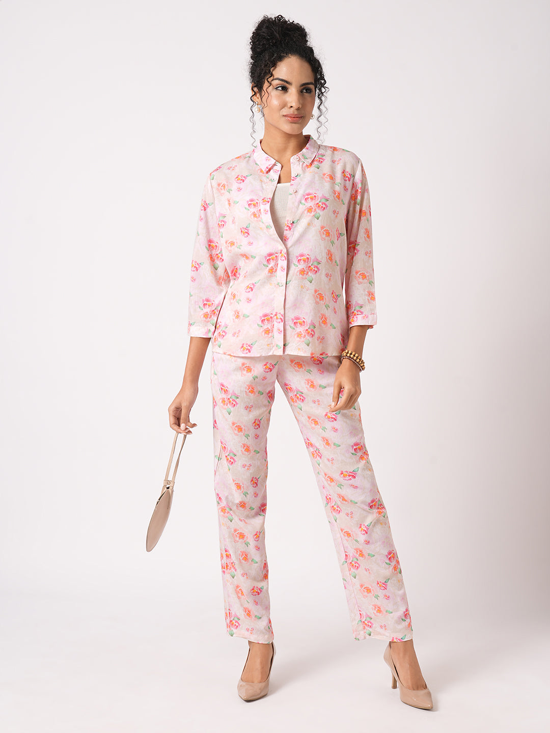 Women Soft Pink High-Rise Relaxed Straight Fit Pants