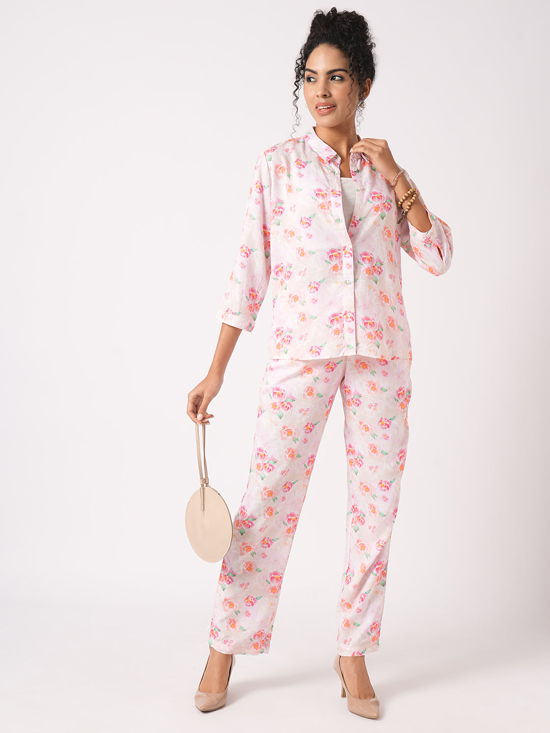 Women Soft Pink Printed Shirt