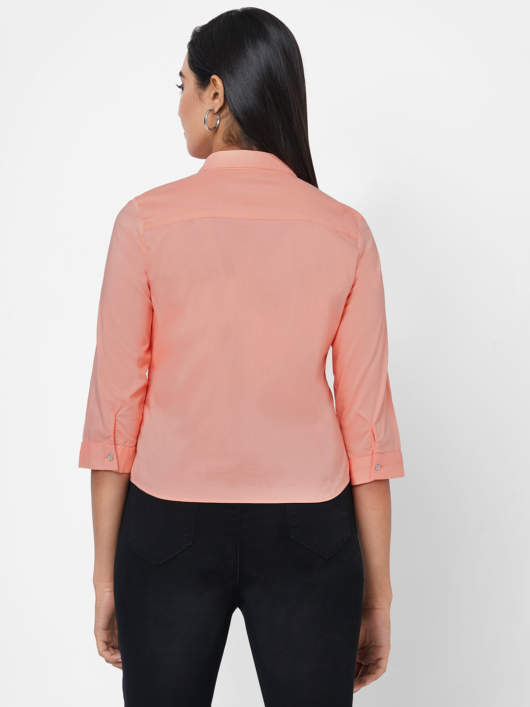 Women Salmon Slim Fit Casual Crop Shirt