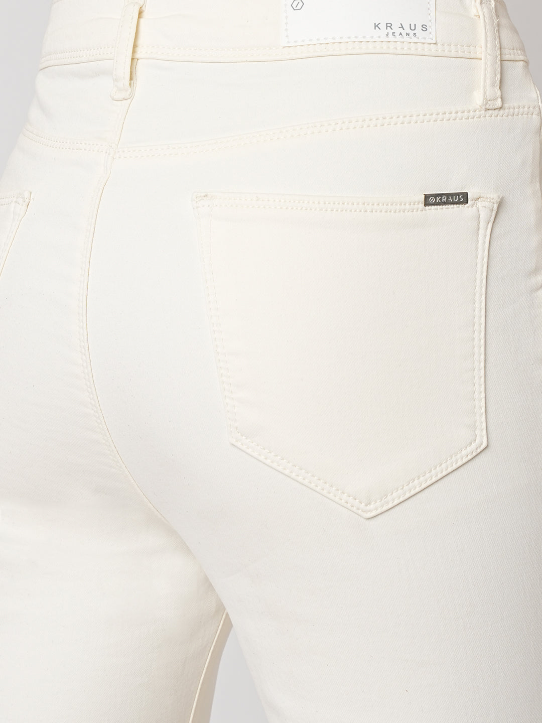 Women Ecru High-Rise Mini Flare Jeans