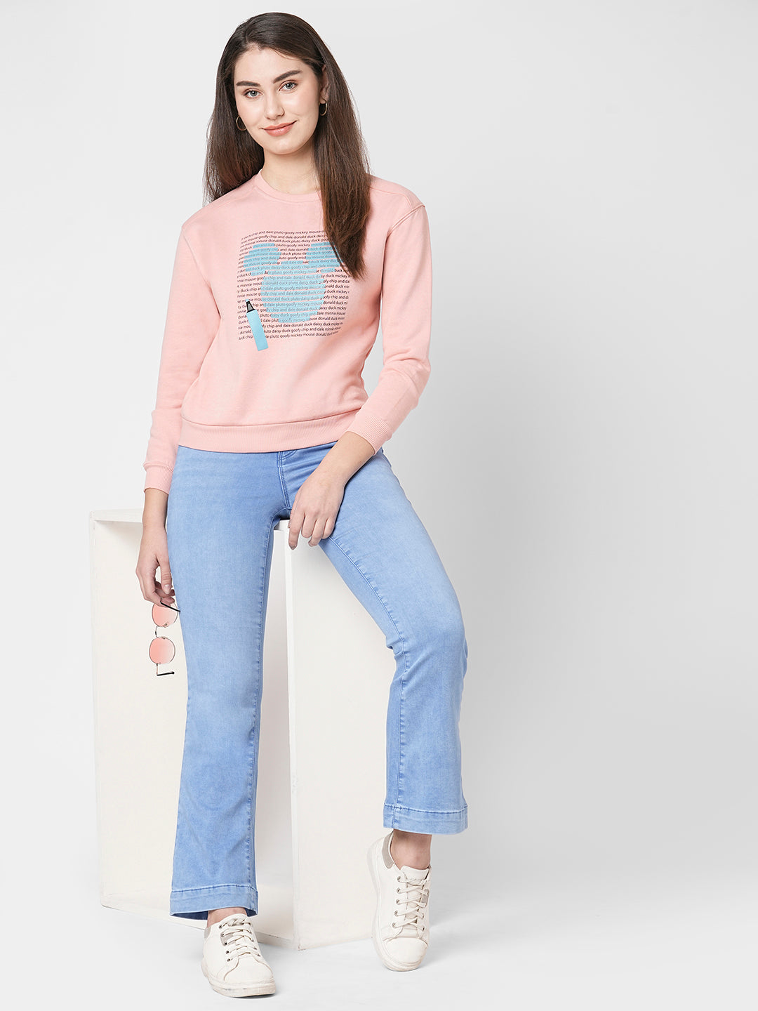 Women Blush Pink Printed Sweatshirt