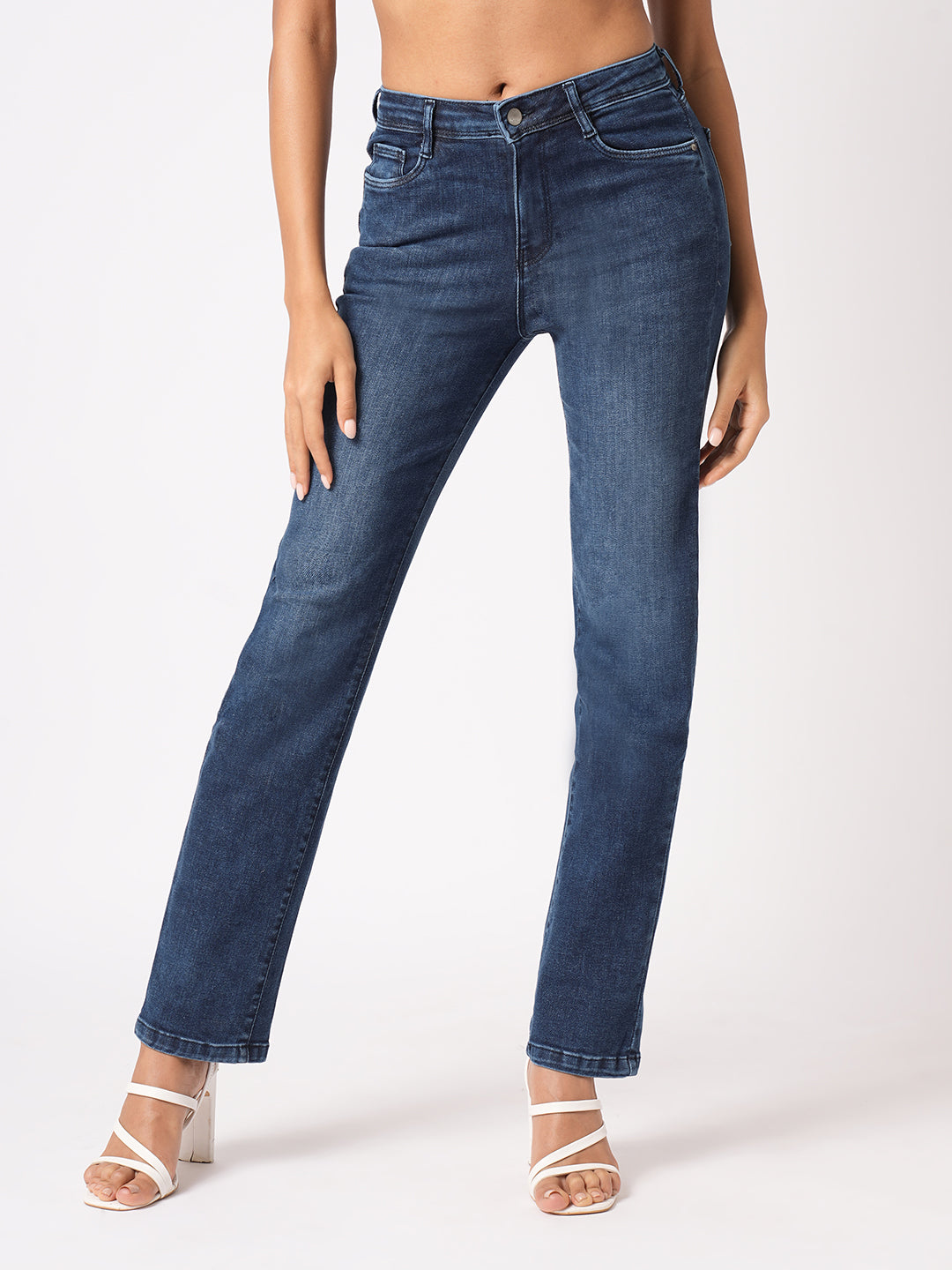 Women Blue High-Rise Slim Straight Fit Jeans