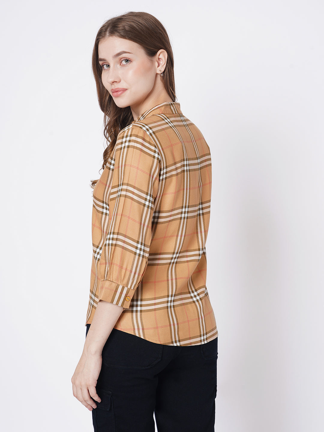 Women Camel Checks Shirt