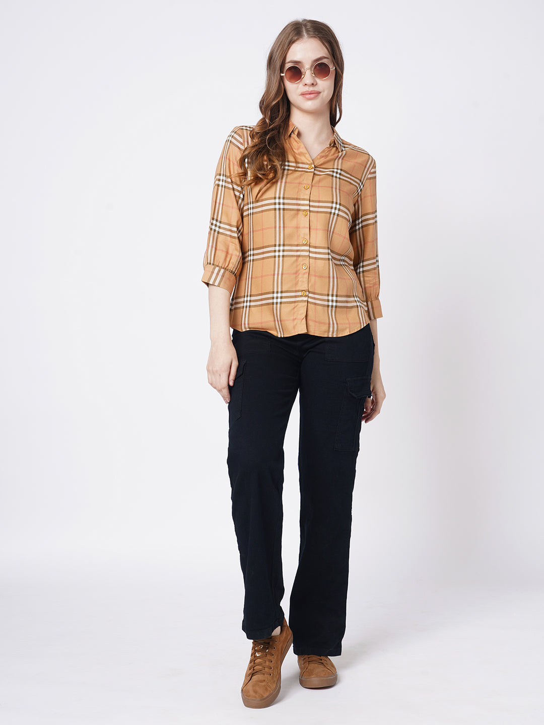 Women Camel Checks Shirt
