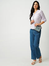 Women Lilac & White Striped Three-Quarter Sleeves Shirts