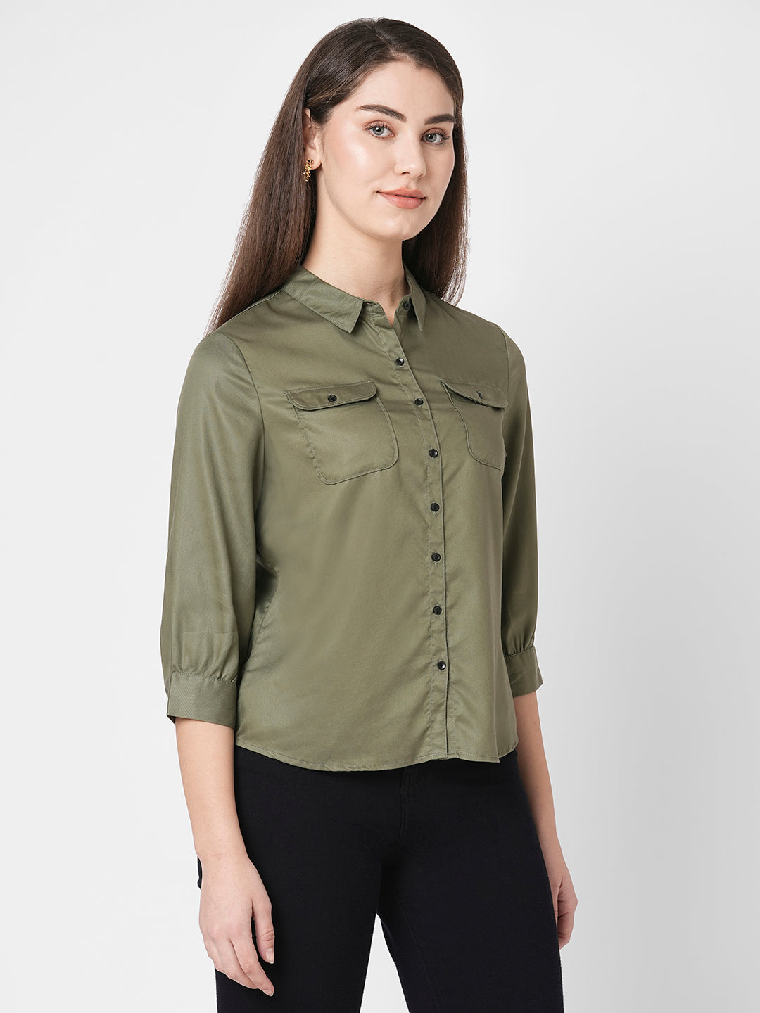 Women Olive Solid Shirt