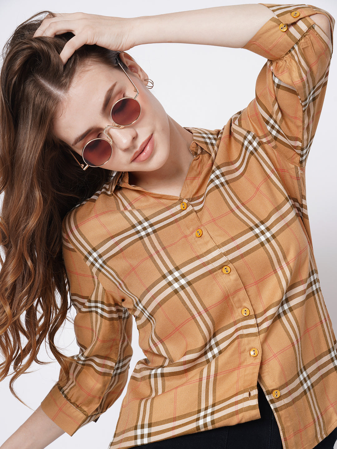 Women Camel Checks Shirt