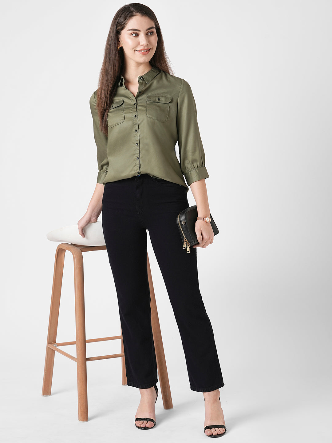 Women Olive Solid Shirt