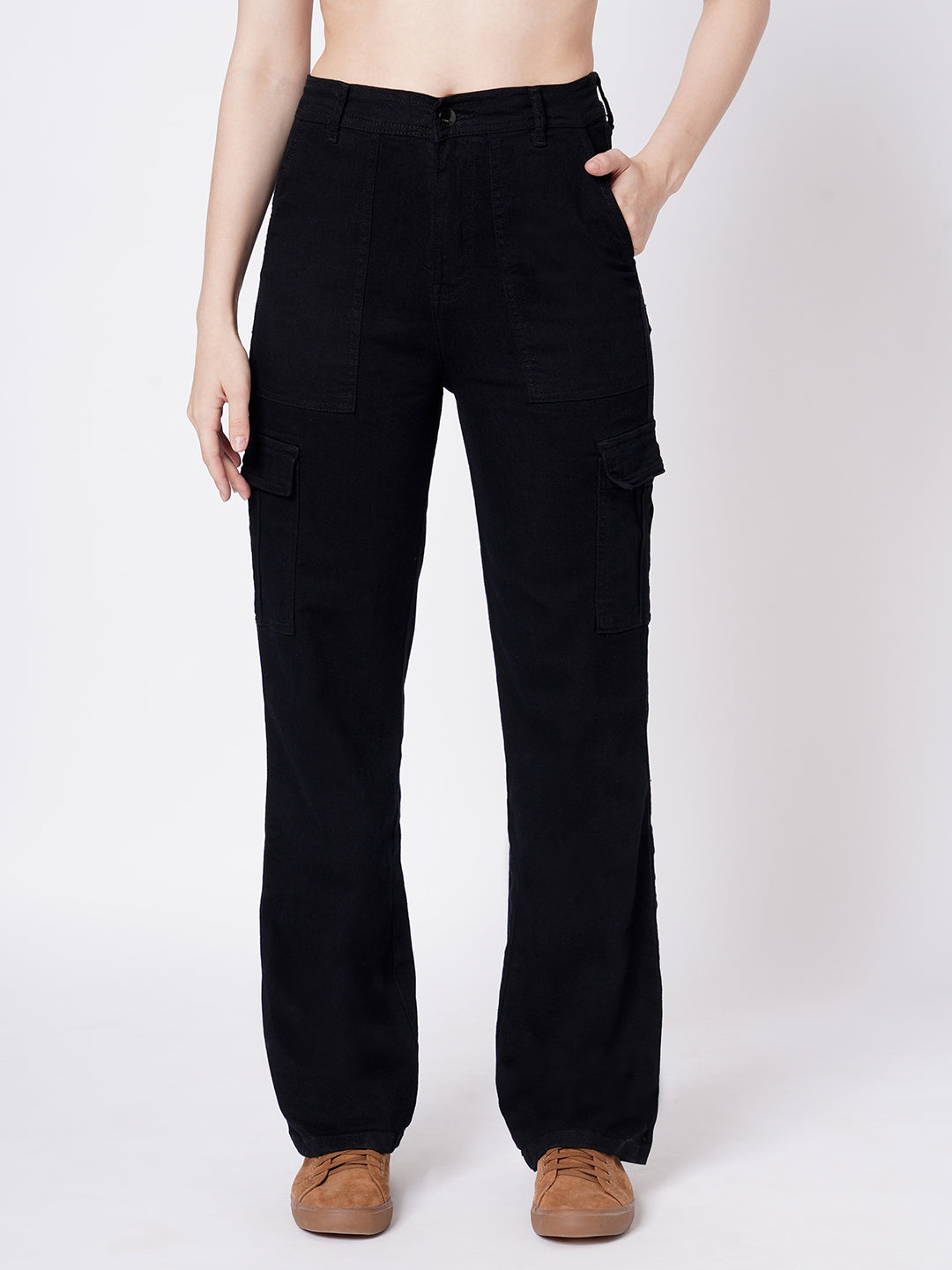 Women Black High-Rise Cargo