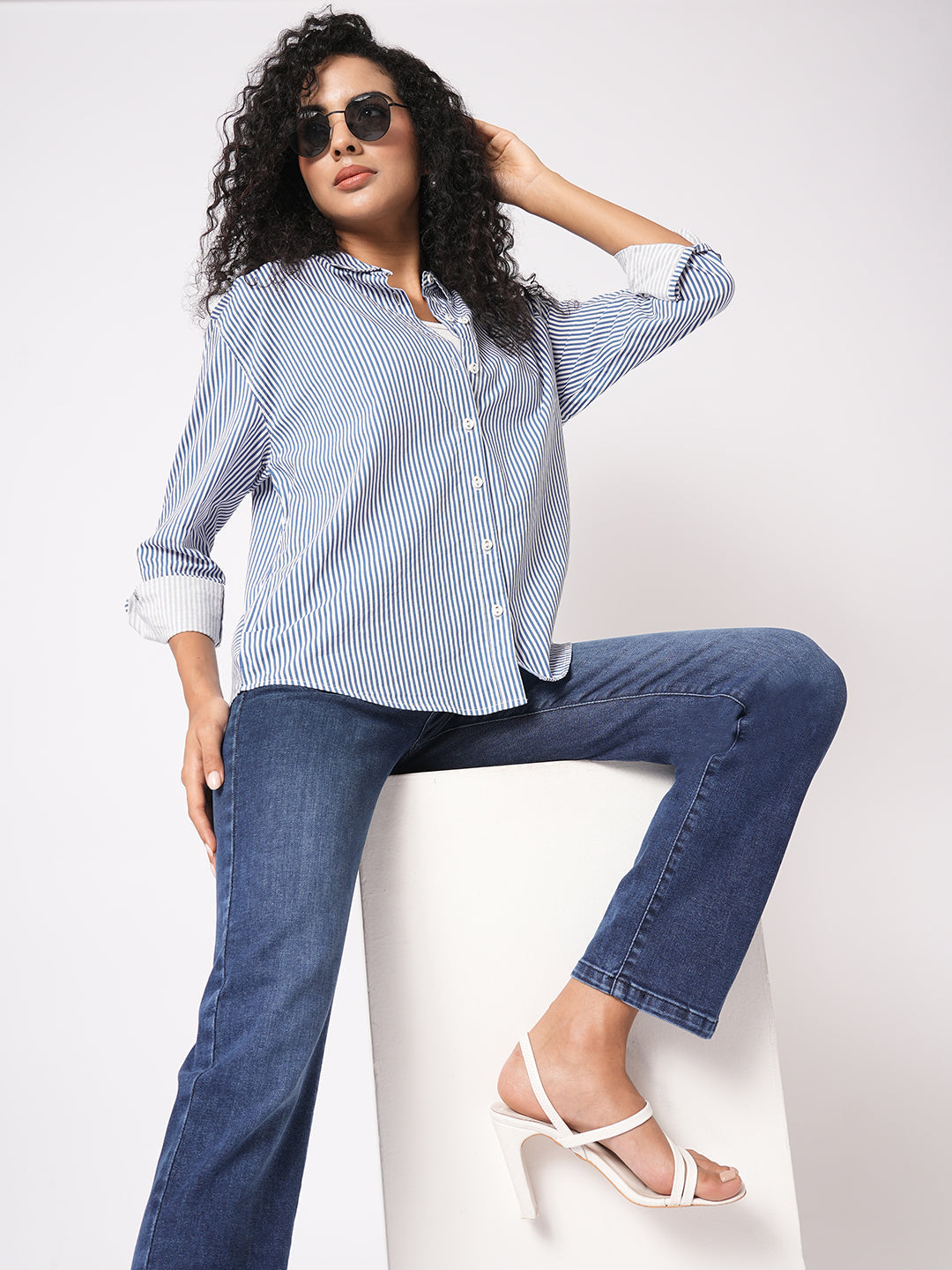 woman wearing stripe shirt
