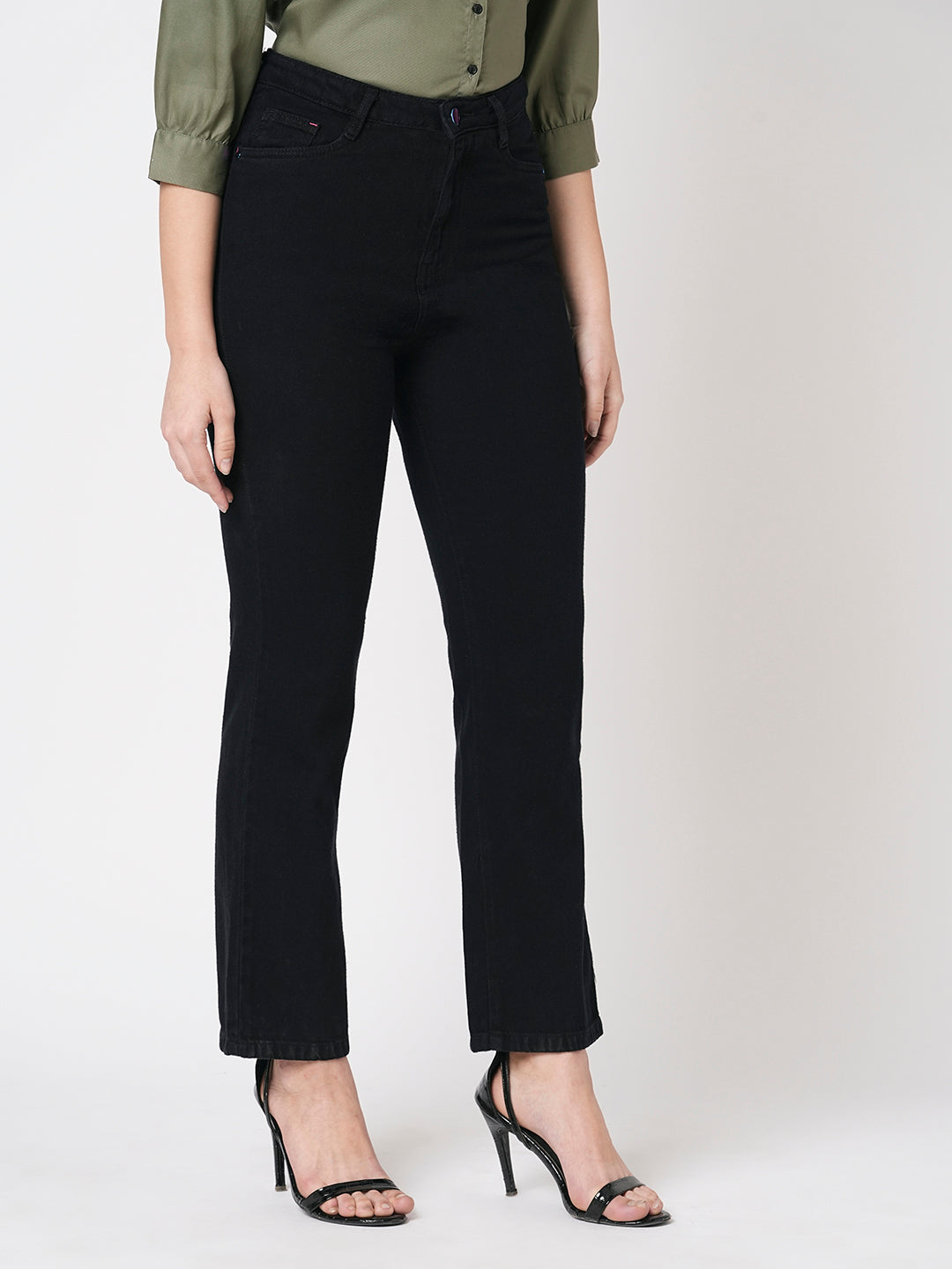 Women Black Relax Straight Jeans