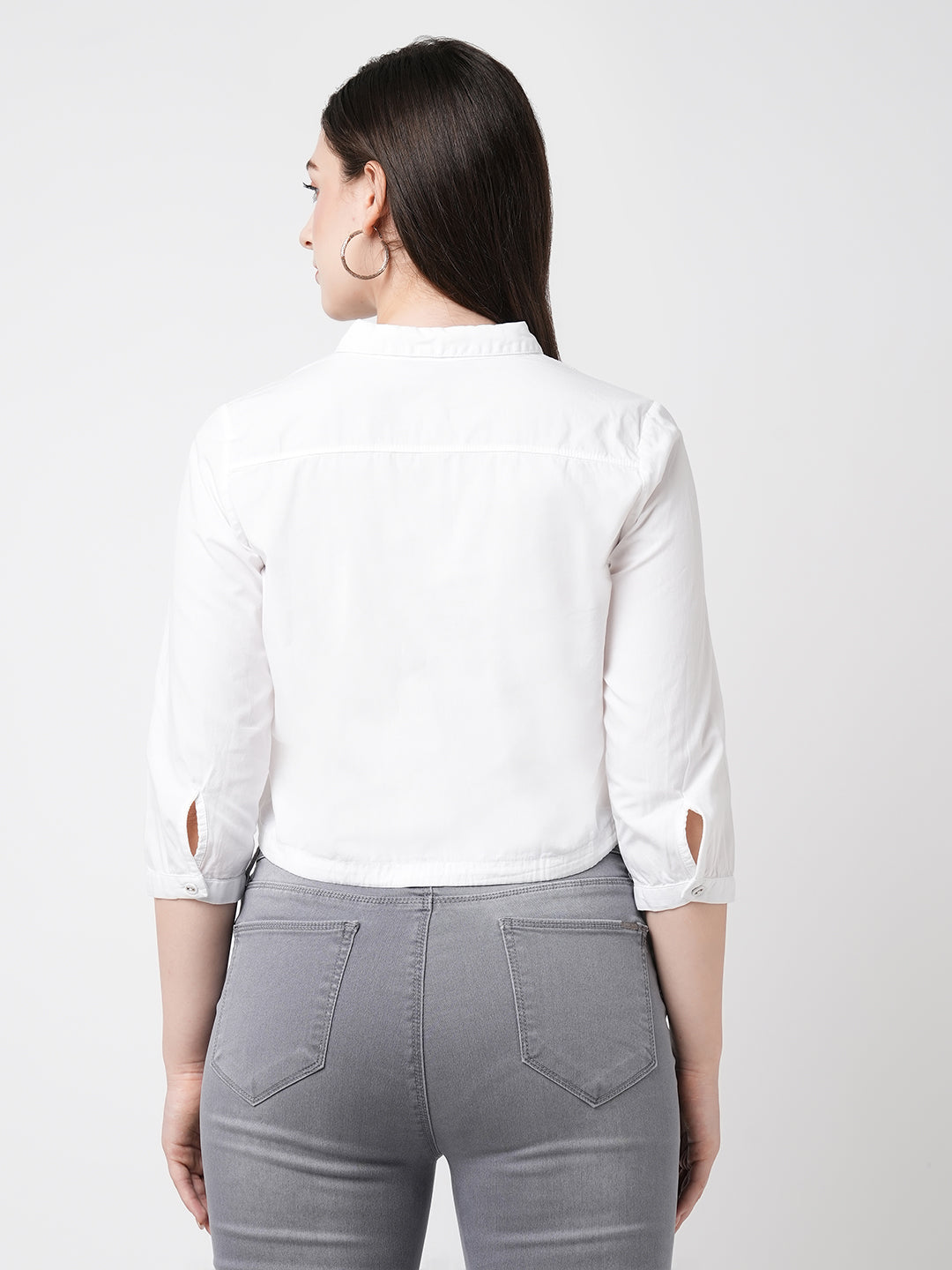 Women White Solid Three-Quarter Sleeves Shirts