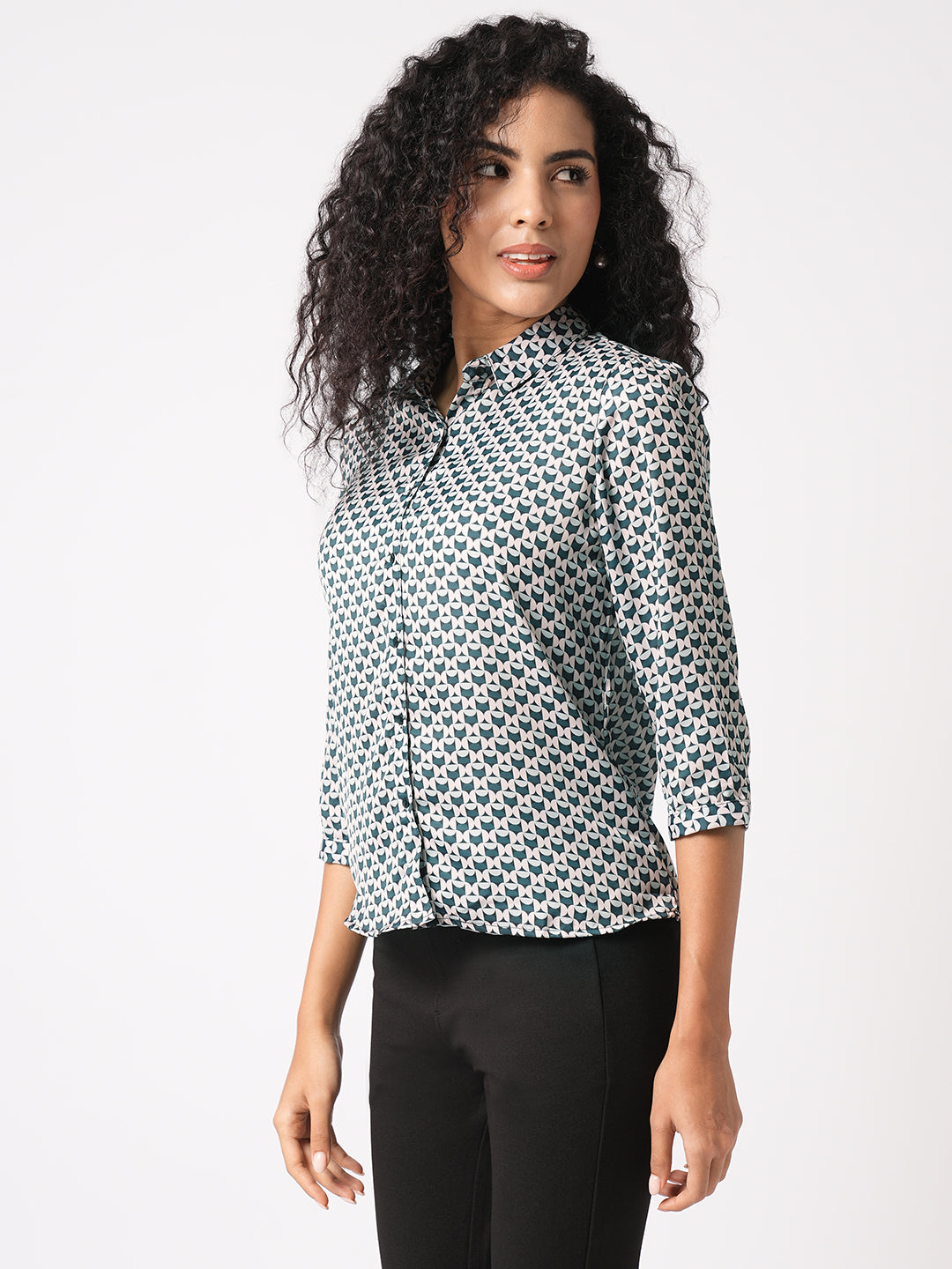 Women Solid Three-Quarter Sleeves Shirt