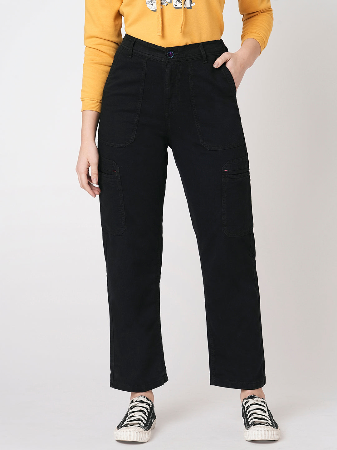 Women Black Mid-Rise Cargo