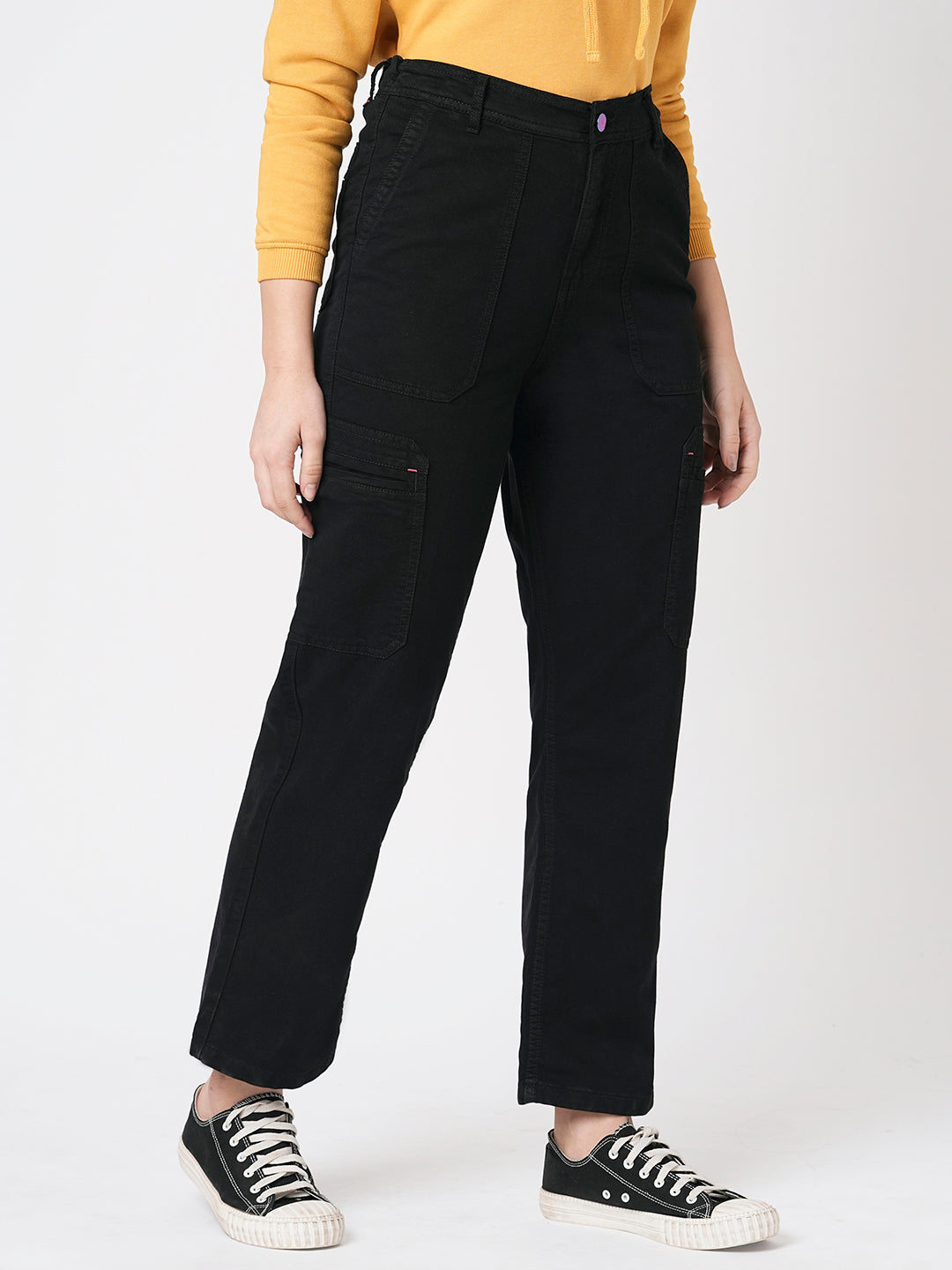 Women Black Mid-Rise Cargo