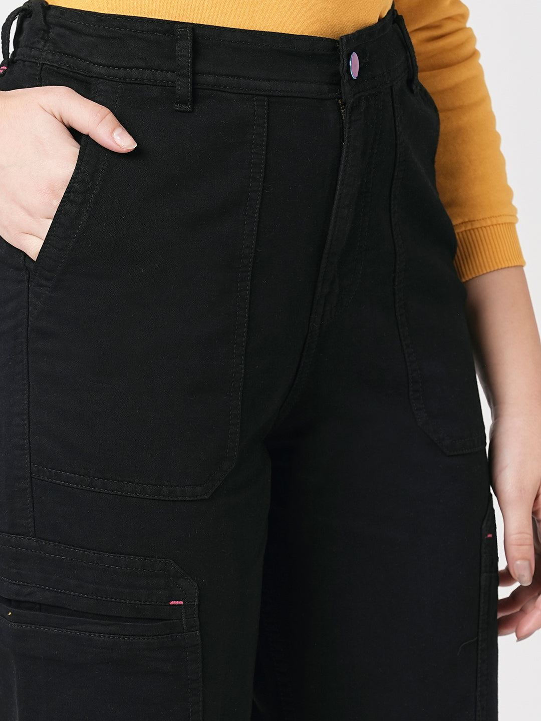 Women Black Mid-Rise Cargo