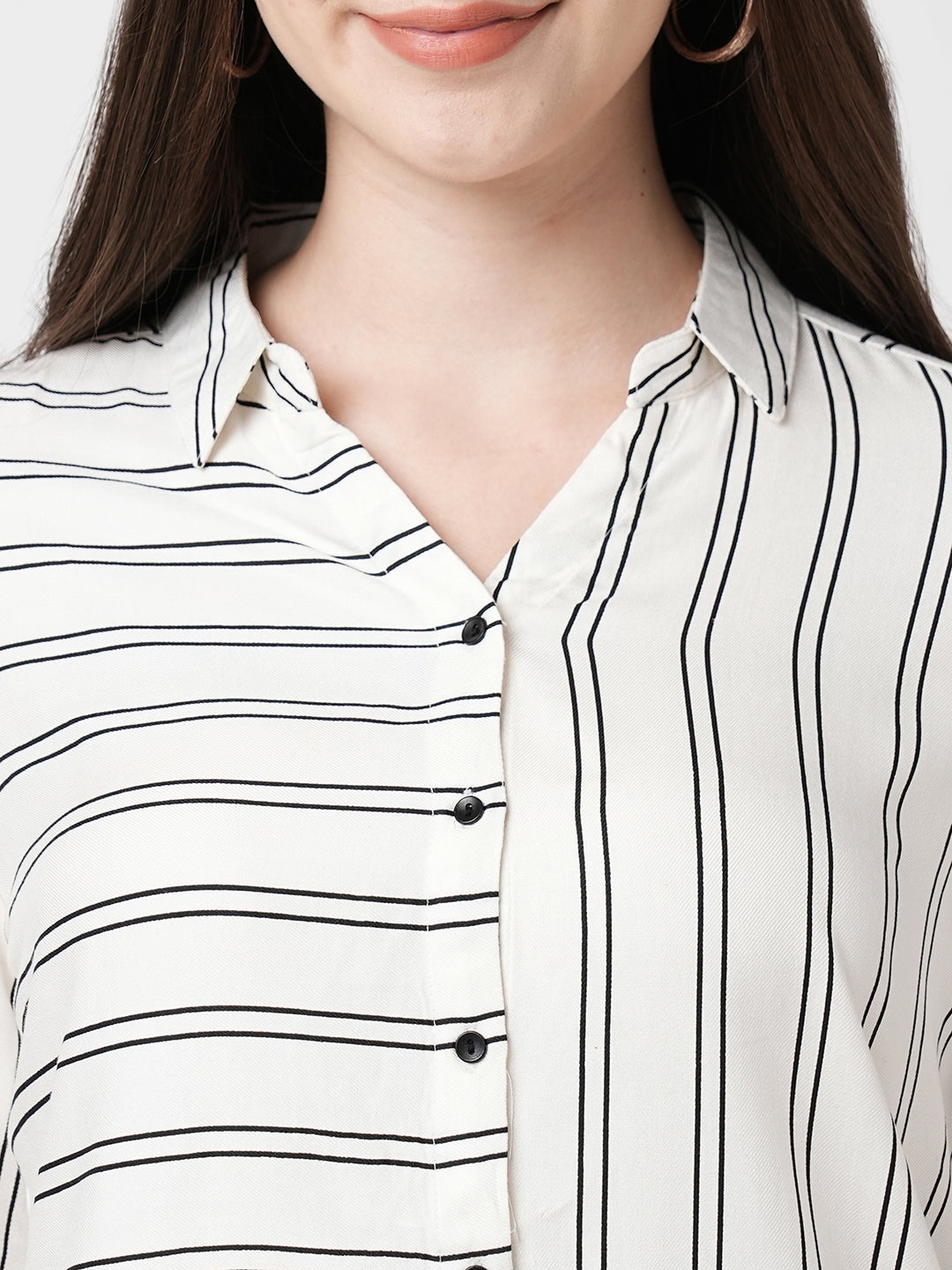 Women Black & White Printed Three-Quarter Sleeves Shirts