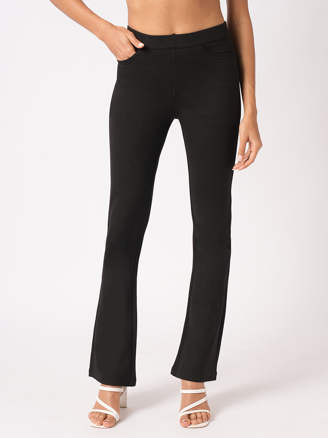 Women Black Mini Flare Treggings