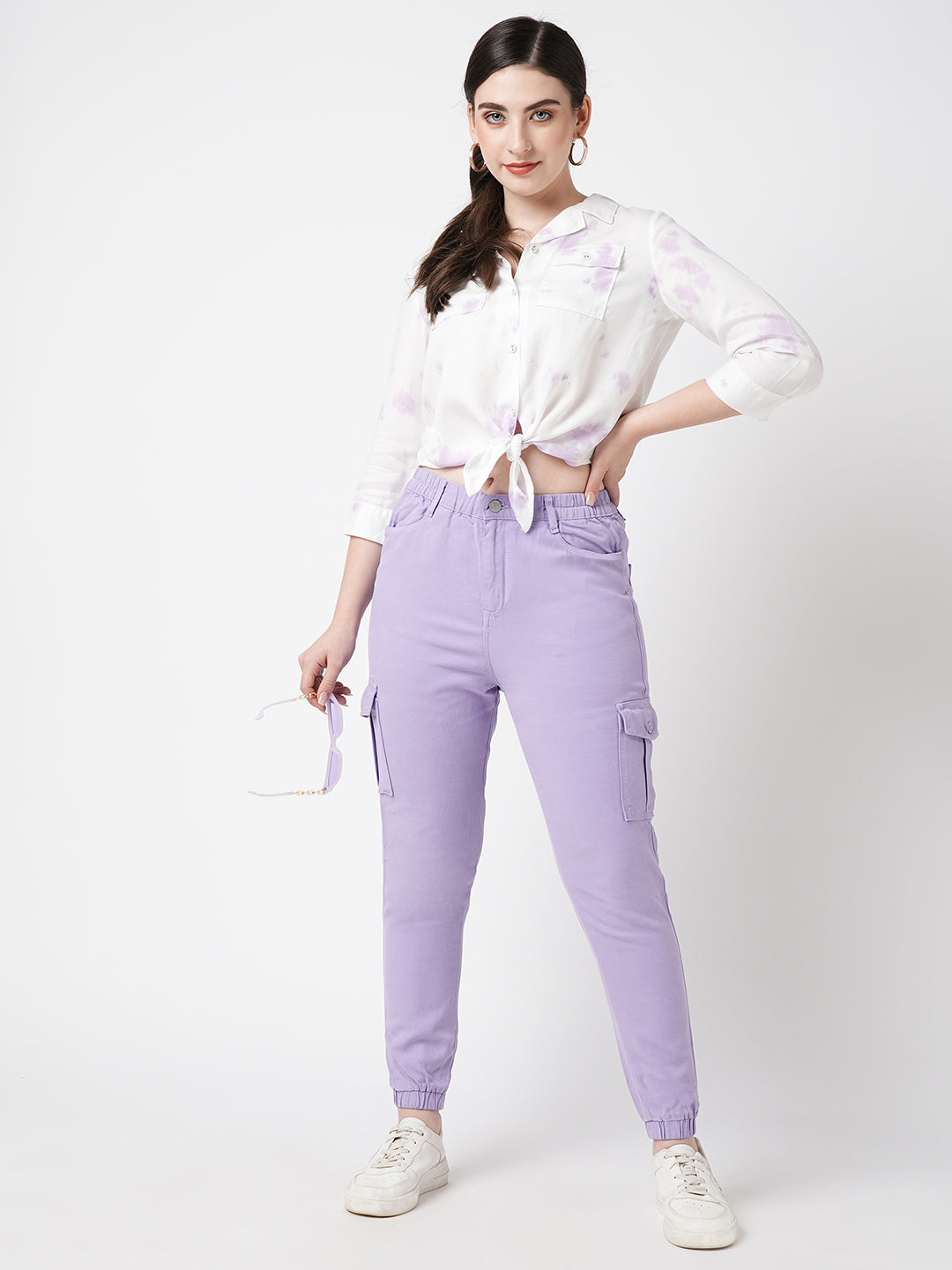 Women Lilac Tie & Dye Three-Quarter Sleeves Shirts