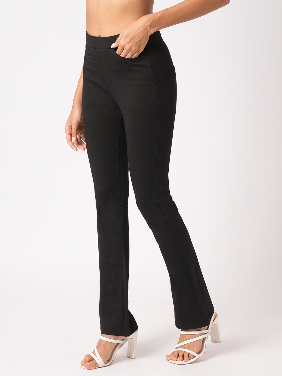 Women Black Mini Flare Treggings