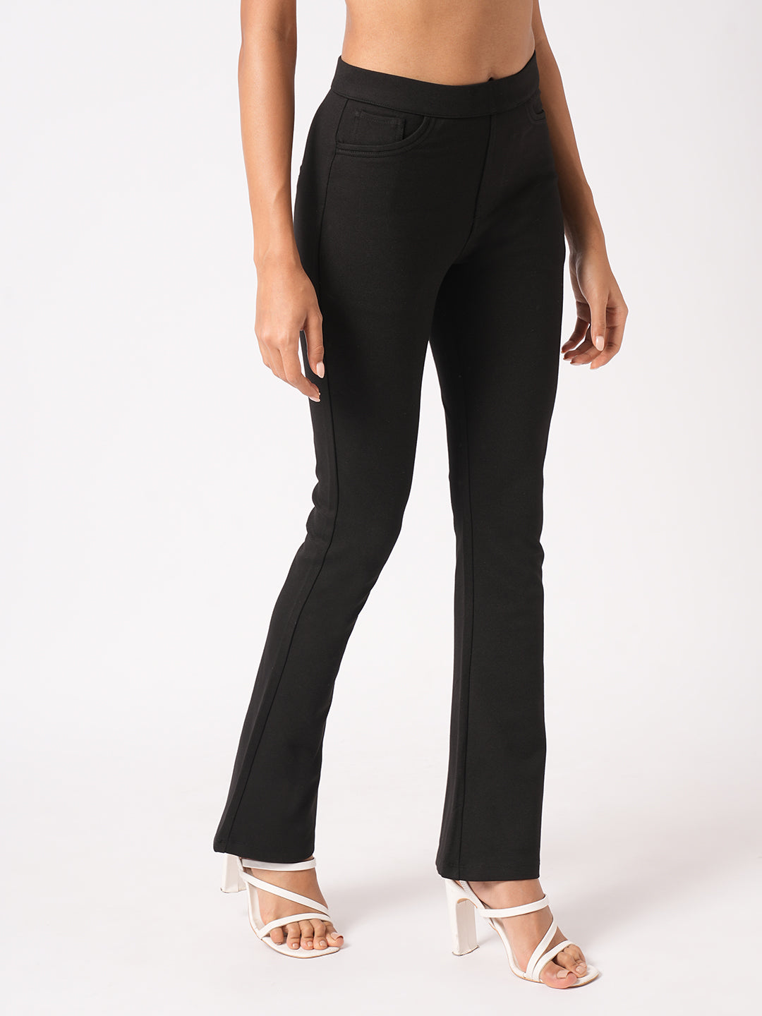 Women Black Mini Flare Treggings