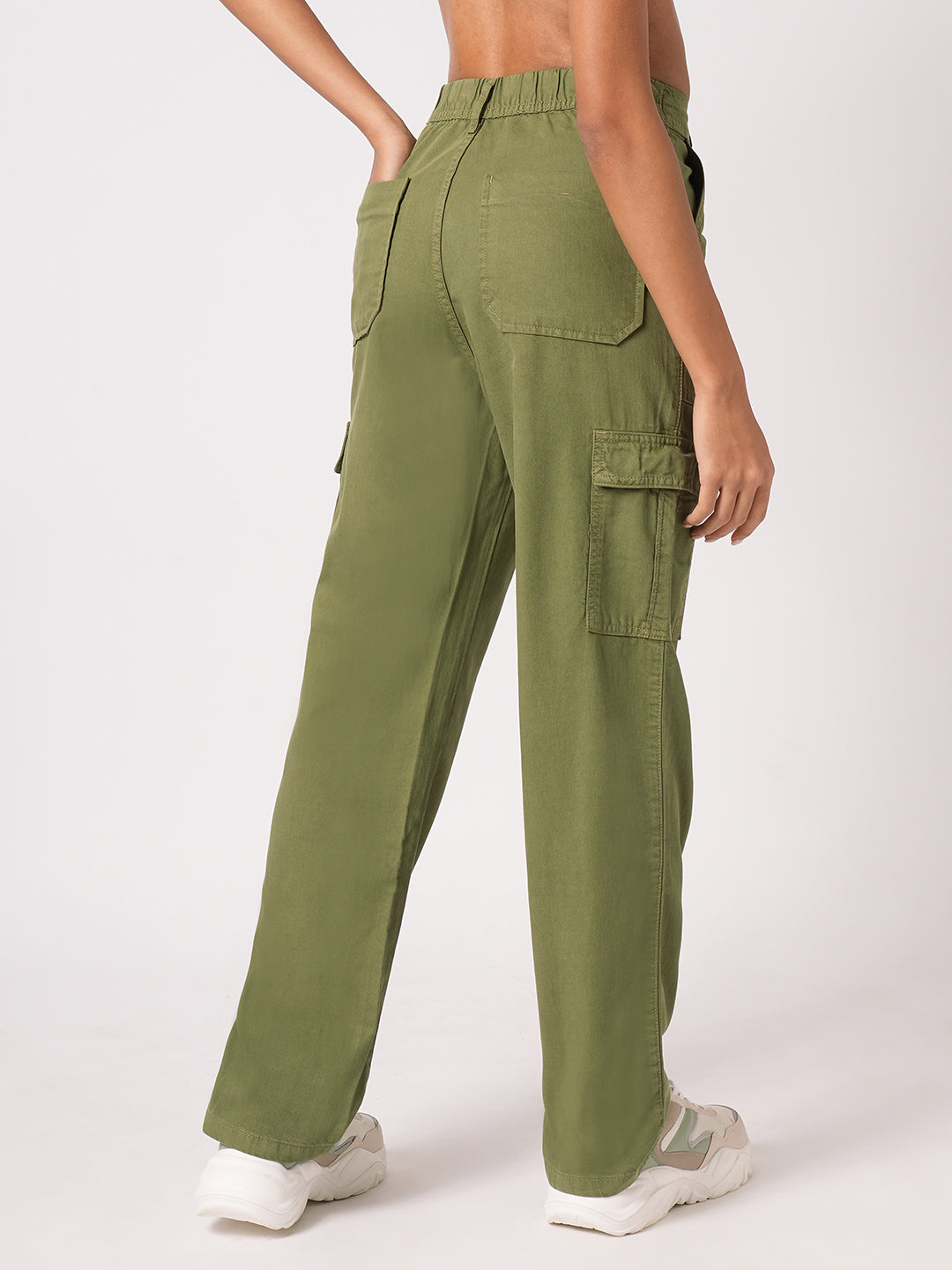 Women Dark Olive High-Rise Cargo